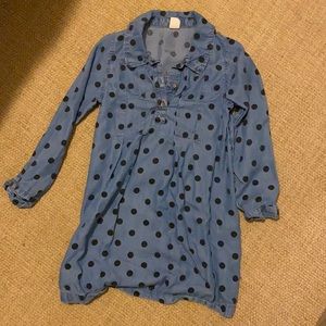 Baby Gap size 5 girls chambray shirt dress with navy polka dots- super soft